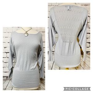 Willi Smith Silver Shimmer Sweater Crochet Back M